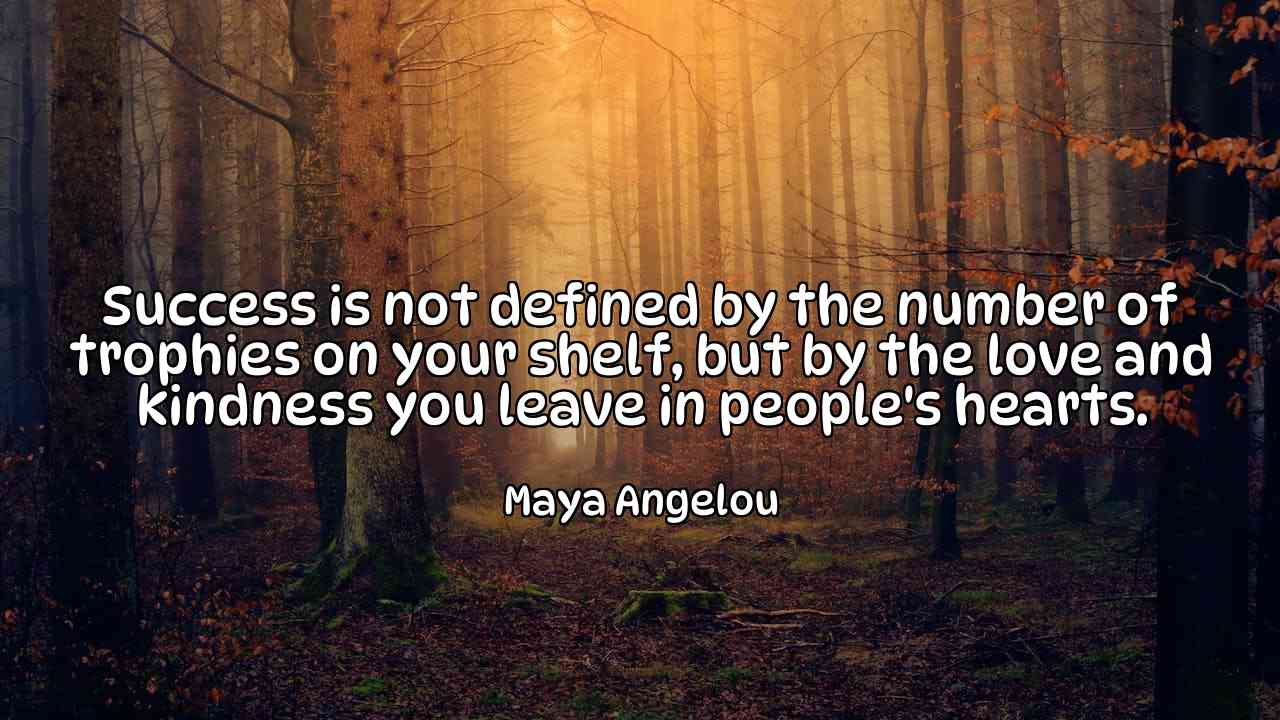 Success is not defined by the number of trophies on your shelf, but by the love and kindness you leave in people's hearts. - Maya Angelou