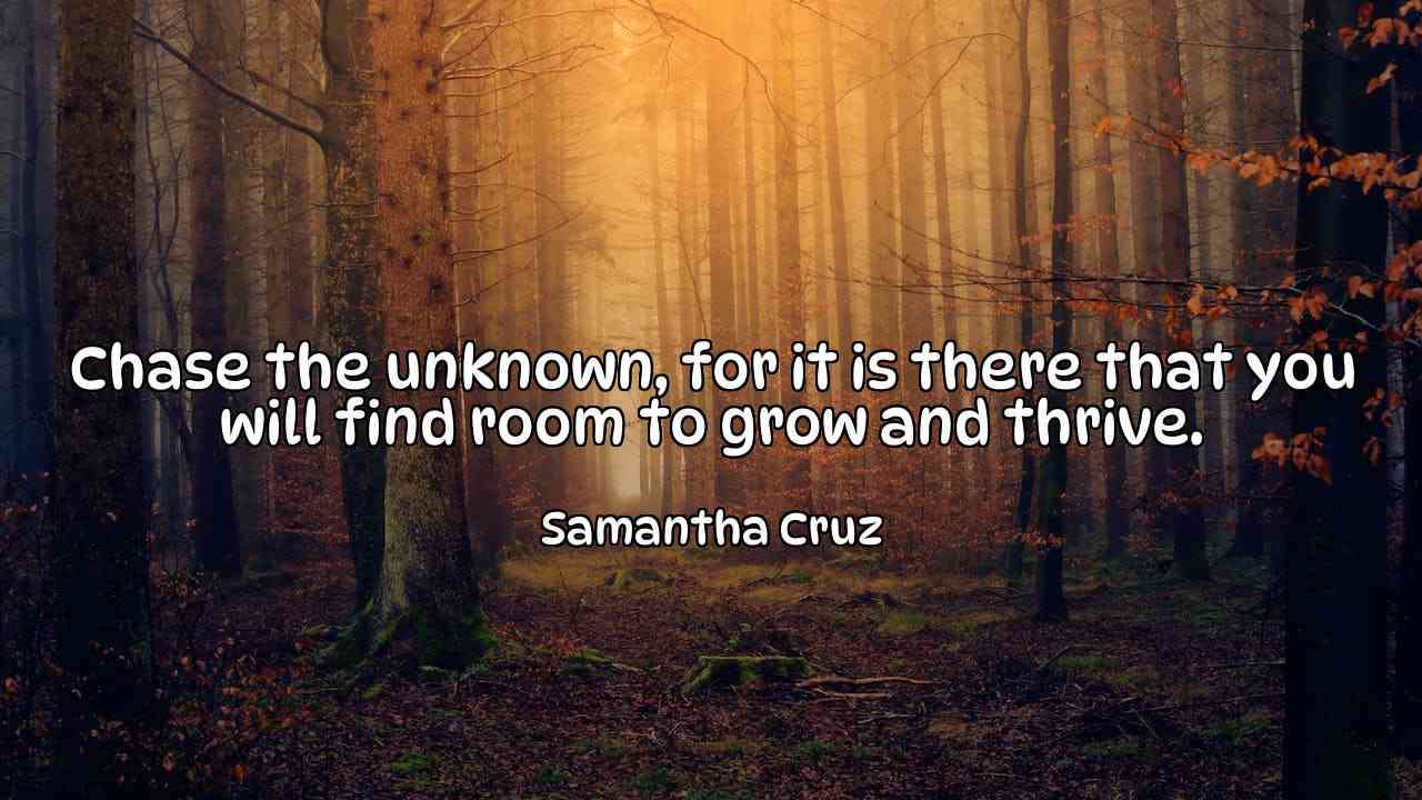 Chase the unknown, for it is there that you will find room to grow and thrive. - Samantha Cruz