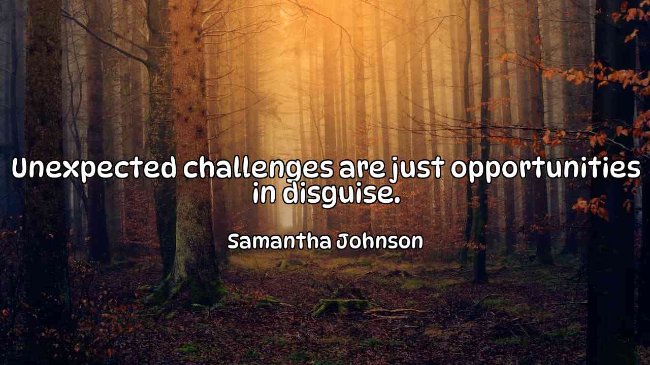 Unexpected challenges are just opportunities in disguise. - Samantha Johnson