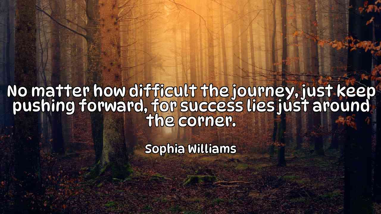 No matter how difficult the journey, just keep pushing forward, for success lies just around the corner. - Sophia Williams