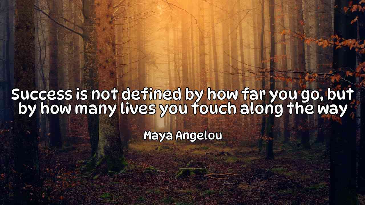 Success is not defined by how far you go, but by how many lives you touch along the way - Maya Angelou