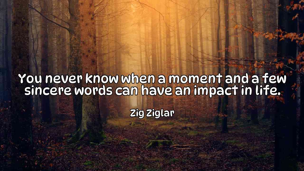 You never know when a moment and a few sincere words can have an impact in life. - Zig Ziglar