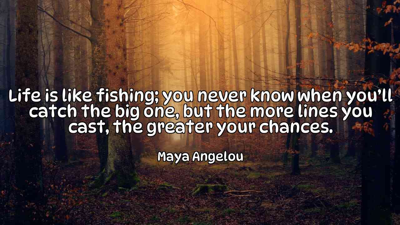 Life is like fishing; you never know when you’ll catch the big one, but the more lines you cast, the greater your chances. - Maya Angelou