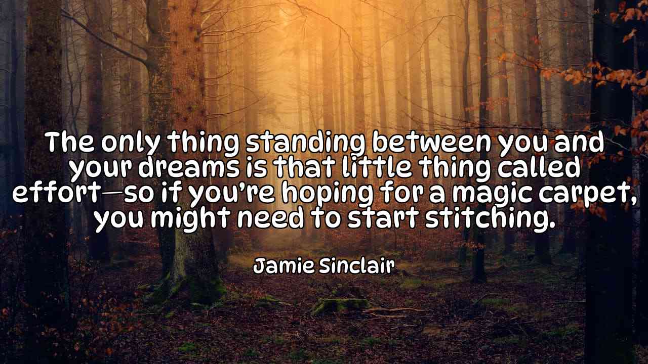 The only thing standing between you and your dreams is that little thing called effort—so if you’re hoping for a magic carpet, you might need to start stitching. - Jamie Sinclair