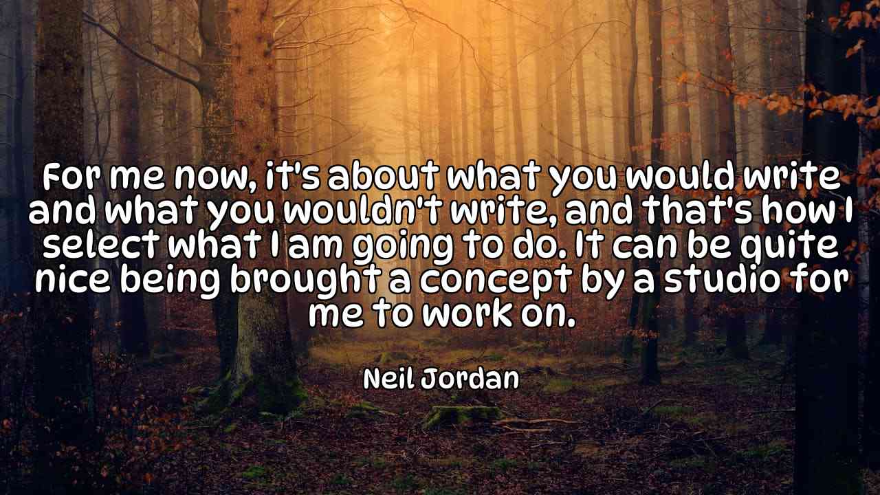 For me now, it's about what you would write and what you wouldn't write, and that's how I select what I am going to do. It can be quite nice being brought a concept by a studio for me to work on. - Neil Jordan