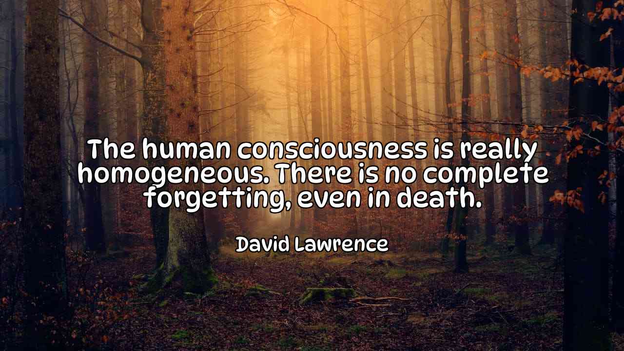 The human consciousness is really homogeneous. There is no complete forgetting, even in death. - David Lawrence