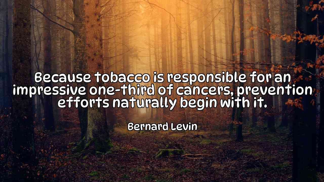 Because tobacco is responsible for an impressive one-third of cancers, prevention efforts naturally begin with it. - Bernard Levin