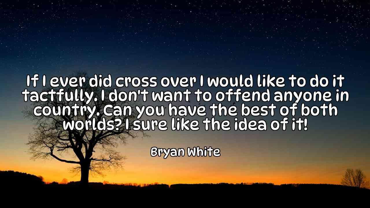 If I ever did cross over I would like to do it tactfully. I don't want to offend anyone in country. Can you have the best of both worlds? I sure like the idea of it! - Bryan White