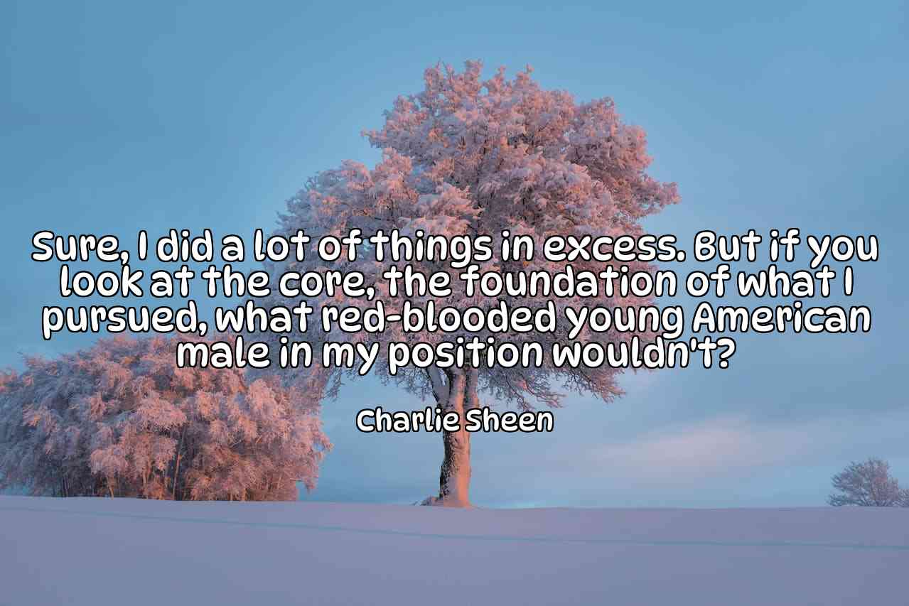 Sure, I did a lot of things in excess. But if you look at the core, the foundation of what I pursued, what red-blooded young American male in my position wouldn't? - Charlie Sheen