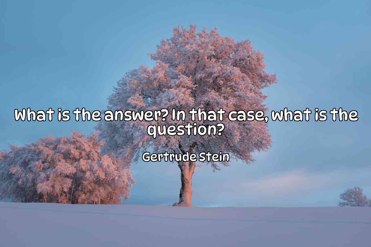 What is the answer? In that case, what is the question? - Gertrude Stein