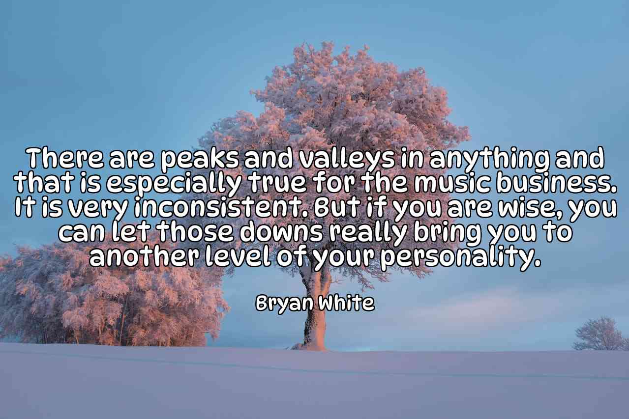 There are peaks and valleys in anything and that is especially true for the music business. It is very inconsistent. But if you are wise, you can let those downs really bring you to another level of your personality. - Bryan White