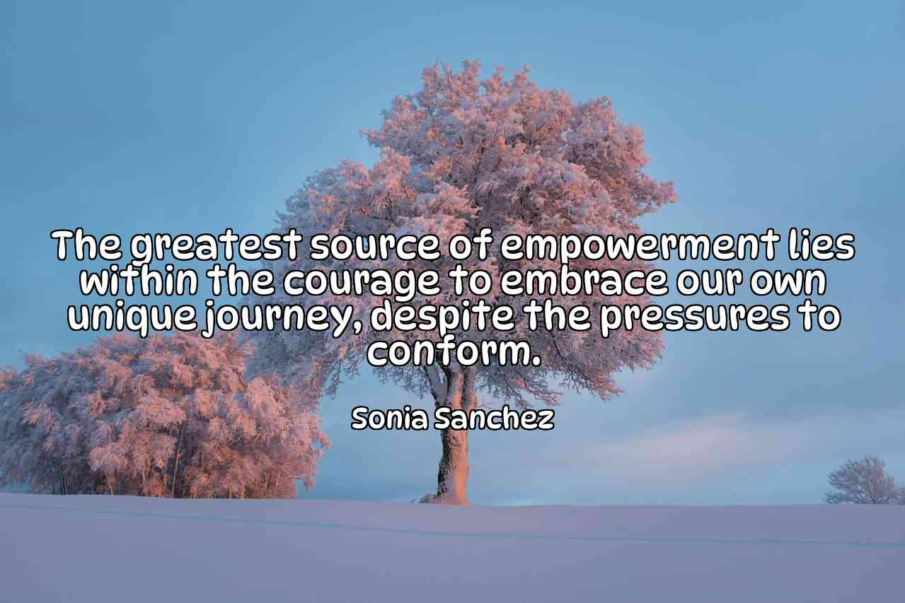 The greatest source of empowerment lies within the courage to embrace our own unique journey, despite the pressures to conform. - Sonia Sanchez