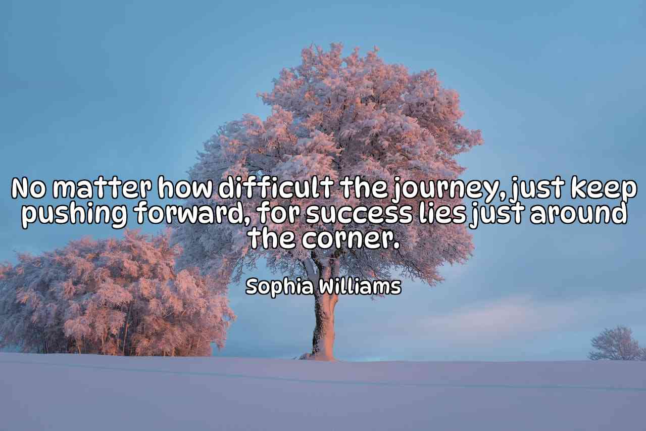 No matter how difficult the journey, just keep pushing forward, for success lies just around the corner. - Sophia Williams