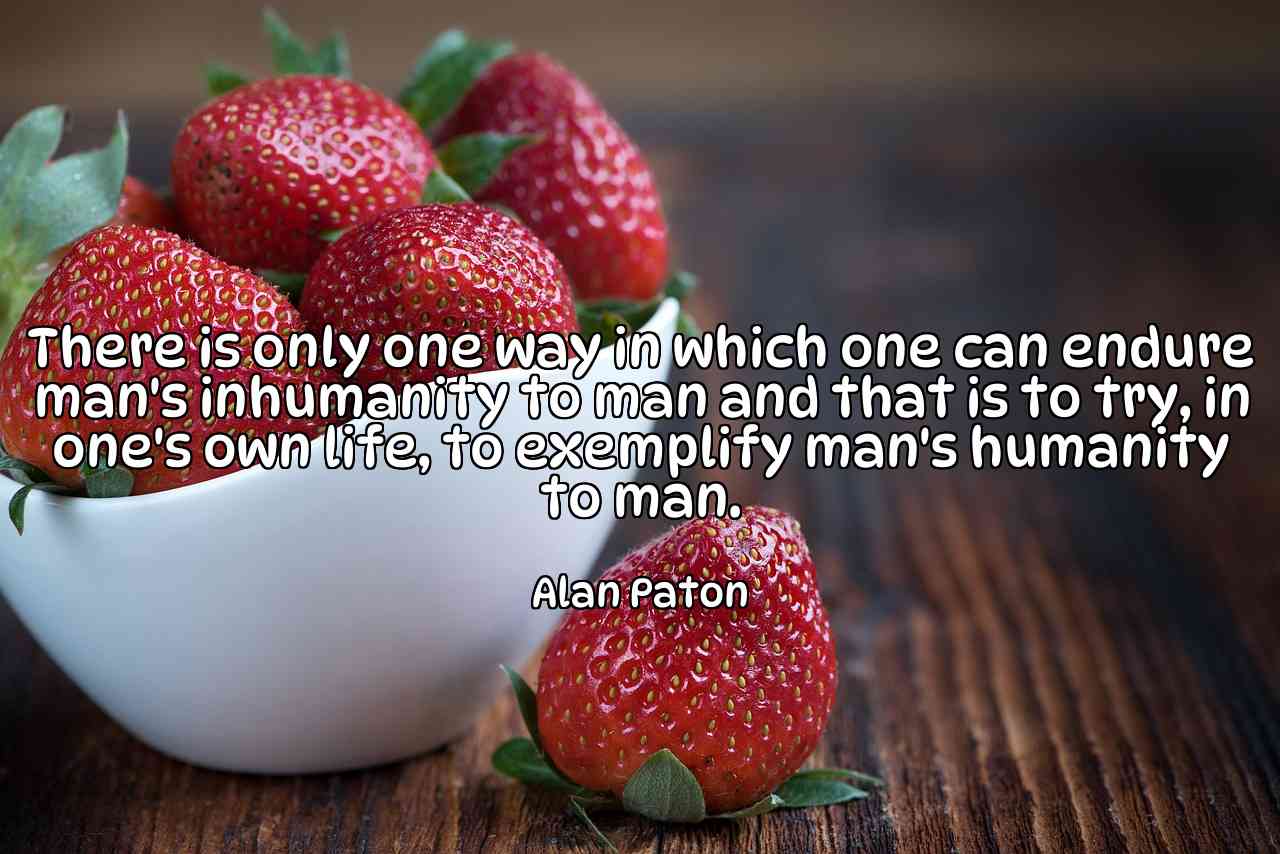 There is only one way in which one can endure man's inhumanity to man and that is to try, in one's own life, to exemplify man's humanity to man. - Alan Paton