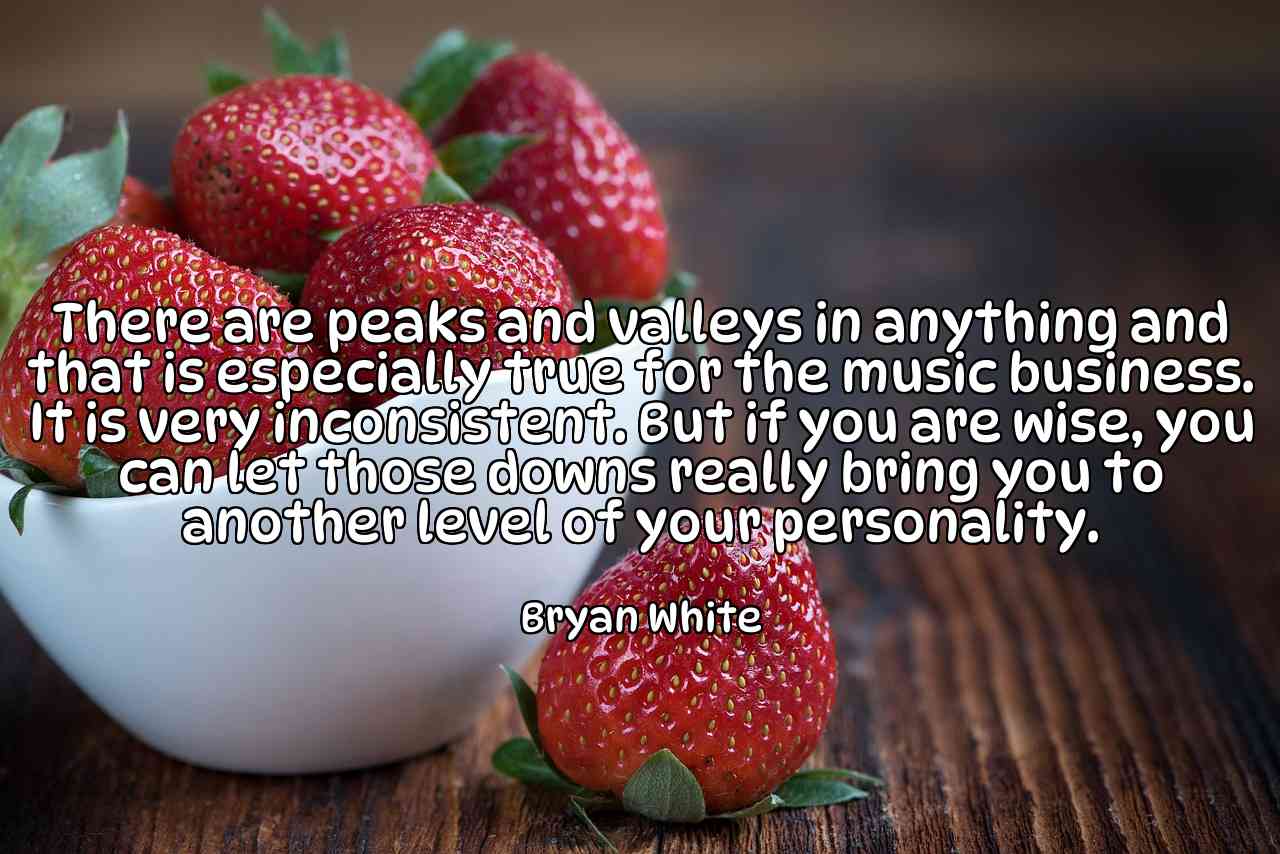 There are peaks and valleys in anything and that is especially true for the music business. It is very inconsistent. But if you are wise, you can let those downs really bring you to another level of your personality. - Bryan White