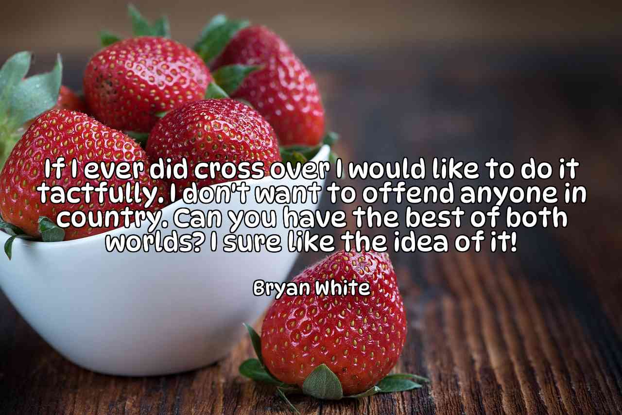 If I ever did cross over I would like to do it tactfully. I don't want to offend anyone in country. Can you have the best of both worlds? I sure like the idea of it! - Bryan White