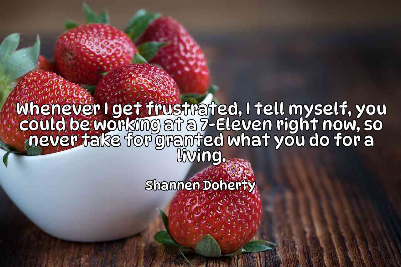 Whenever I get frustrated, I tell myself, you could be working at a 7-Eleven right now, so never take for granted what you do for a living. - Shannen Doherty