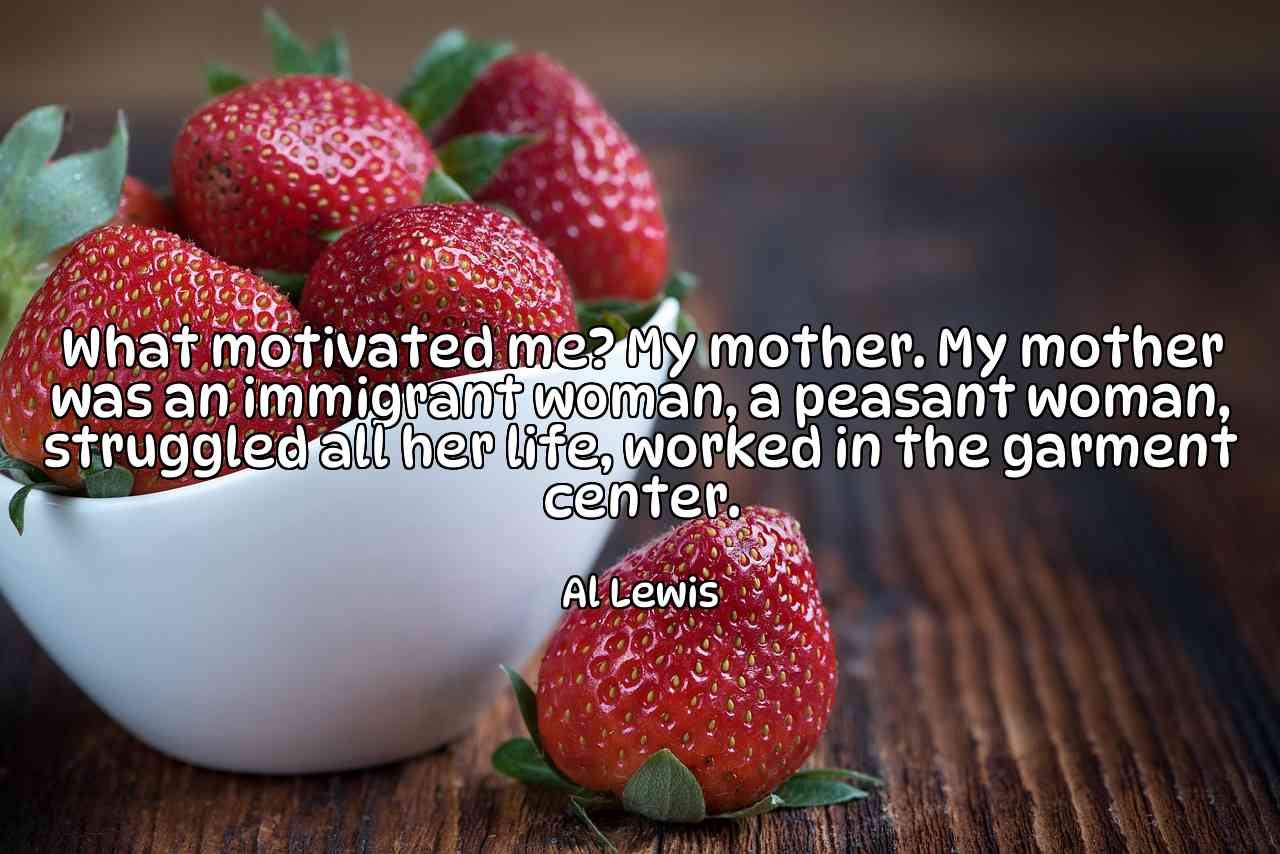 What motivated me? My mother. My mother was an immigrant woman, a peasant woman, struggled all her life, worked in the garment center. - Al Lewis